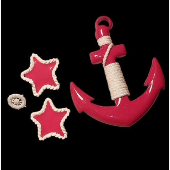 Anchor Starfish Nautical‎ Brooch Pin Set Pink White Rope Accent SKUJ093 - Picture 6 of 6